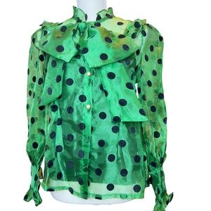 Item # A256  Nancy  Retro Glam  Green Vintage  Organza  Polka Dot  Top  NWT  M